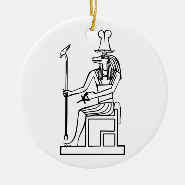 God of water, Egyptian hieroglyph Ceramic Tree Decoration (Front)