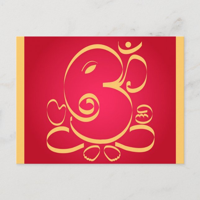 God  Om Ganesha on red Postcard (Front)