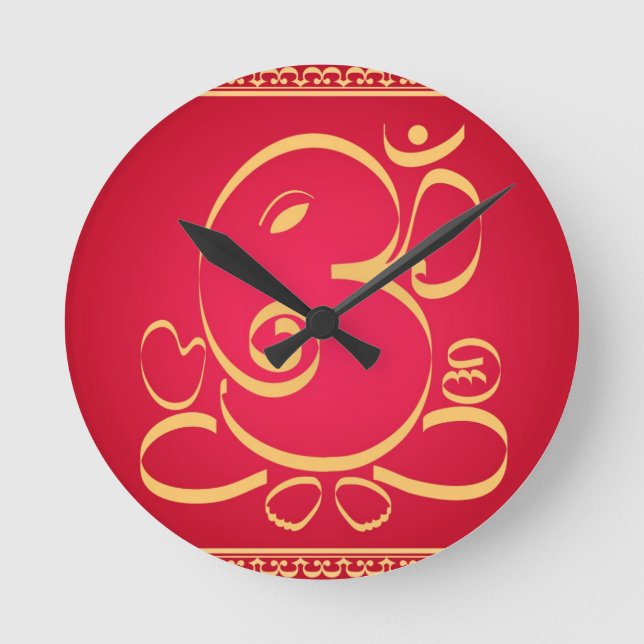 God  Om Ganesha on red Round Clock (Front)