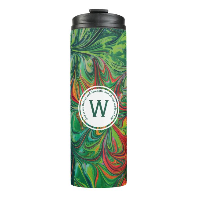 GOD REFUGE STRENGTH Abstract Monogram Custom GREEN Thermal Tumbler (Front)