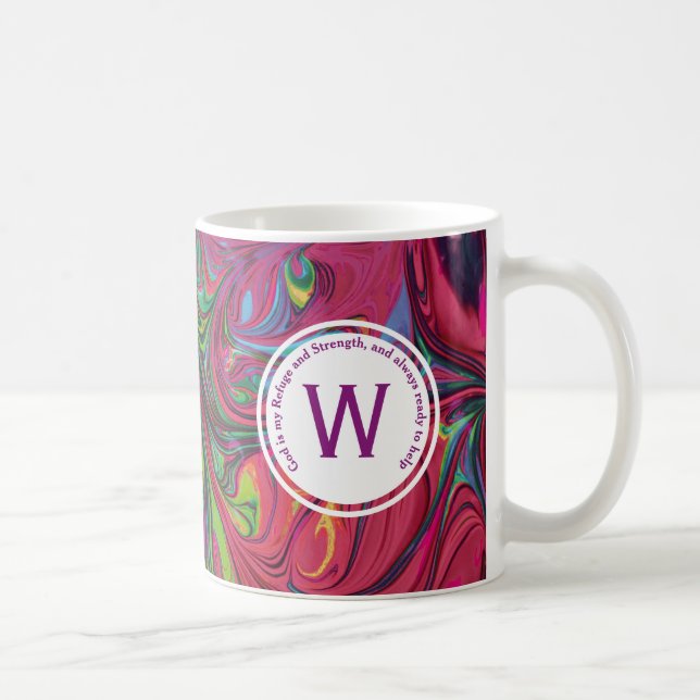 GOD REFUGE STRENGTH Abstract Monogram Custom PINK Coffee Mug (Right)