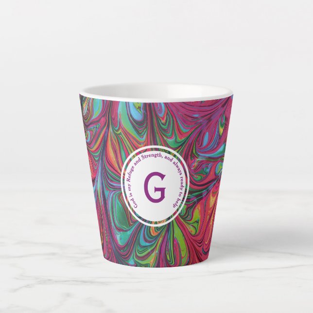 GOD REFUGE STRENGTH Abstract Monogram Custom PINK Latte Mug (Front)