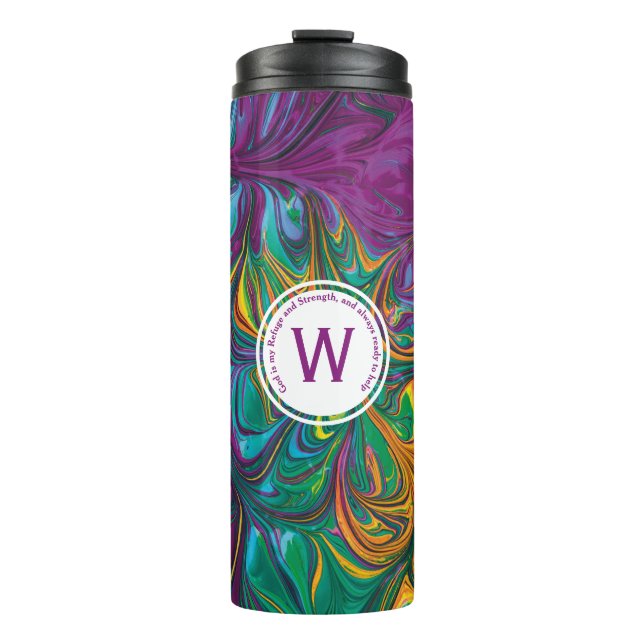 GOD REFUGE STRENGTH Abstract Monogram PURPLE Thermal Tumbler (Front)