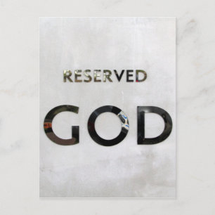 god reserved postcard