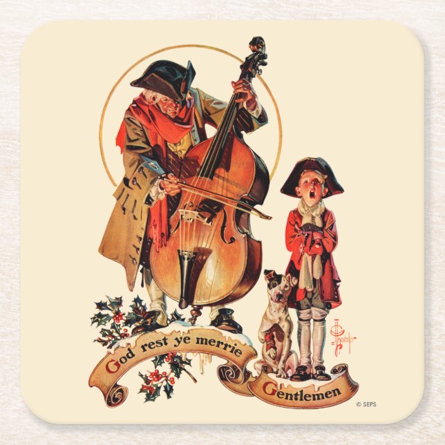 God Rest Ye Merrie Gentlemen Square Paper Coaster (Front)