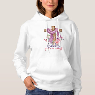 God’s Grace Is Enough – Floral Cross Christian Hoodie