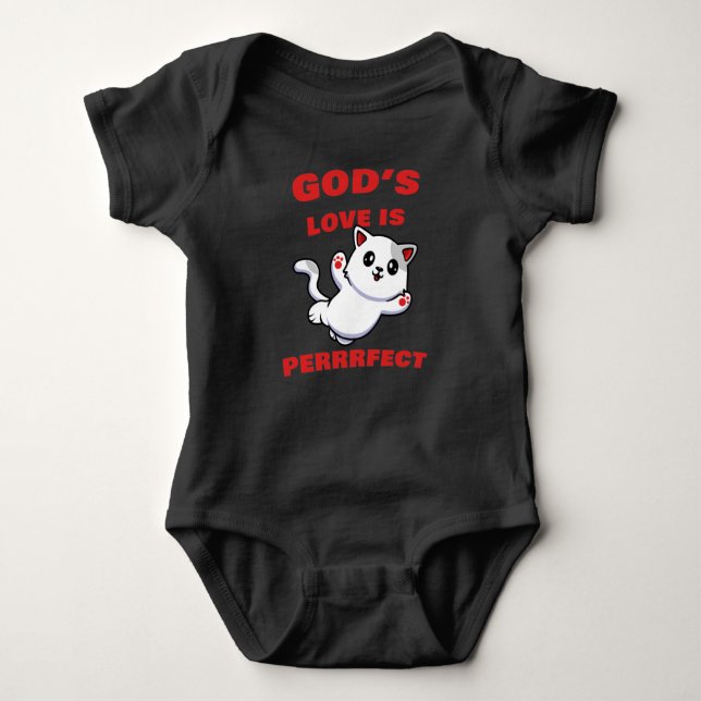 GOD’s Love is Perrrfect Kids Adult Kitten Faith Baby Bodysuit (Front)