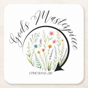 God’s Masterpiece Ephesians 2:10 Bible Verse Square Paper Coaster