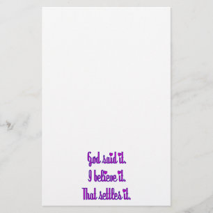 God Said It Purple with Hearts Stationery