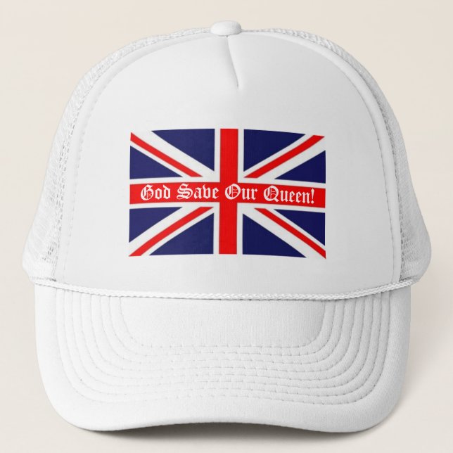 God Save Our Queen!-Union Jack Trucker Hat (Front)