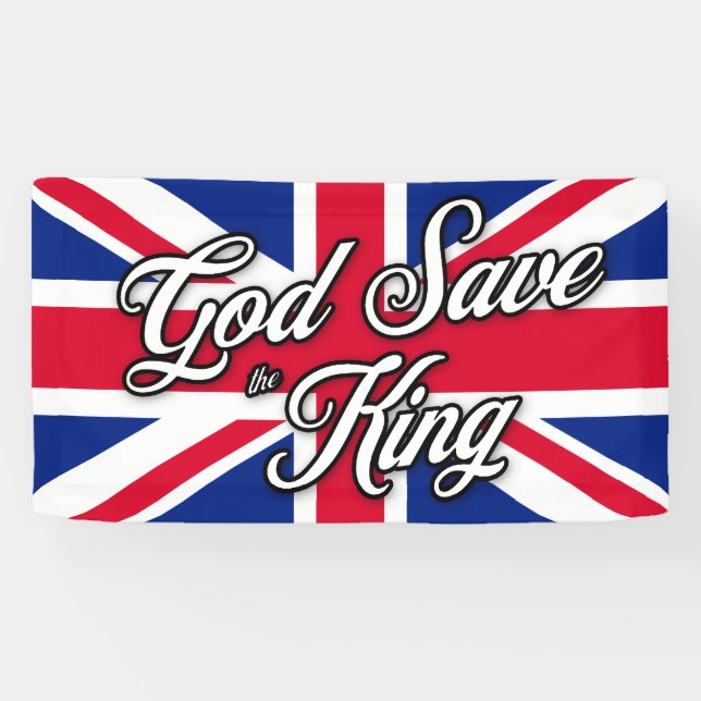 "God Save the King" on British Union Jack Flag Banner (Horizontal)