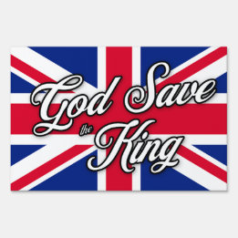 "God Save the King" on British Union Jack Flag Garden Sign