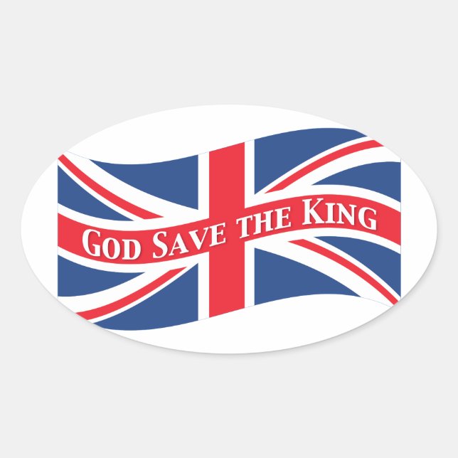 God Save the King with Union Jack Oval Sticker (Front)