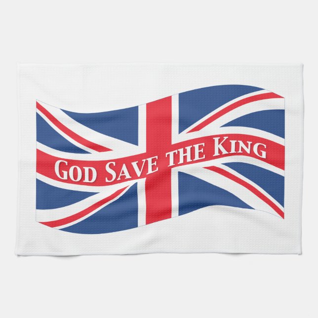 God Save the King with Union Jack Tea Towel (Horizontal)
