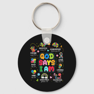 God Say Strong Accepted Autism Awareness Men Women Key Ring