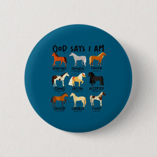 God says am horses christian women girls kids boyG 6 Cm Round Badge