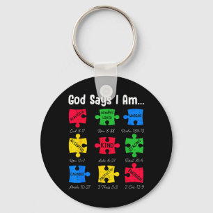 God Says Autism Awareness Christian Faith Puzzle Key Ring