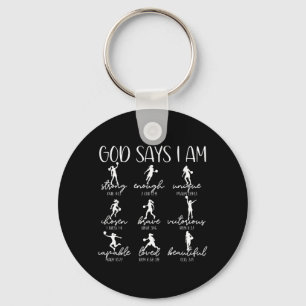 God Says Christian Bible Verse Womens Basball Key Ring