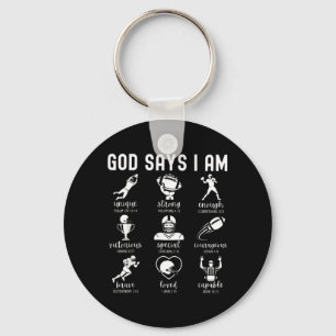 God Says Christian Football Faith Athlete Key Ring