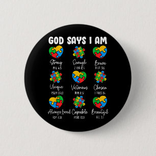 God Says I Am - Au Awareness Christian Bible Verse 6 Cm Round Badge