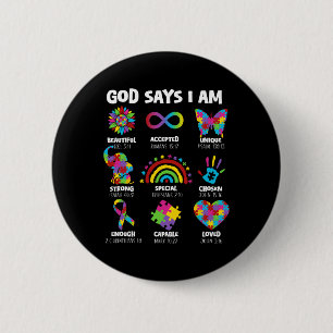 God Says I Am Autism Christian Boy Girl Kid Autism 6 Cm Round Badge