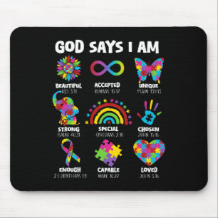 God Says I Am Autism Christian Boy Girl Kid Autism Mouse Pad