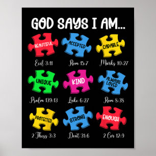God Says I Am Bible Verses Christian Autism Awaren Poster