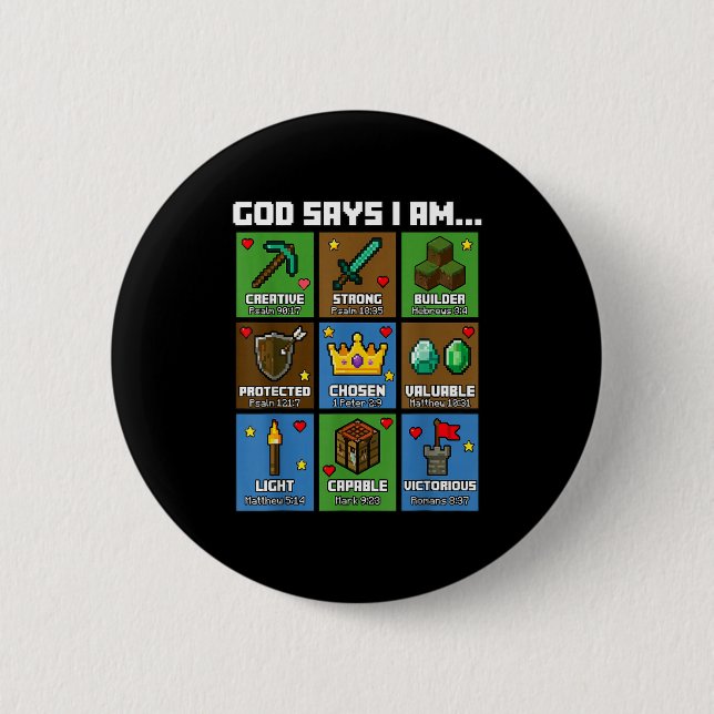 God Says I Am Bible Verses Xel Art Christian Gamer 6 Cm Round Badge (Front)