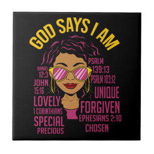 God Says I AM Black Christian Women Melanin Sista Ceramic Tile