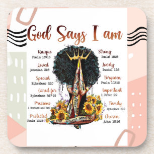 God Says I AM Black Christian Women Melanin Sista Coaster