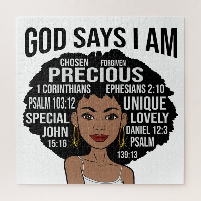God Says I AM Black Christian Women Melanin Sista Jigsaw Puzzle (Vertical)