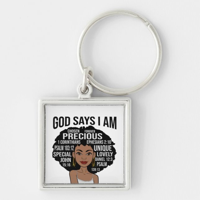God Says I AM Black Christian Women Melanin Sista Key Ring (Front)