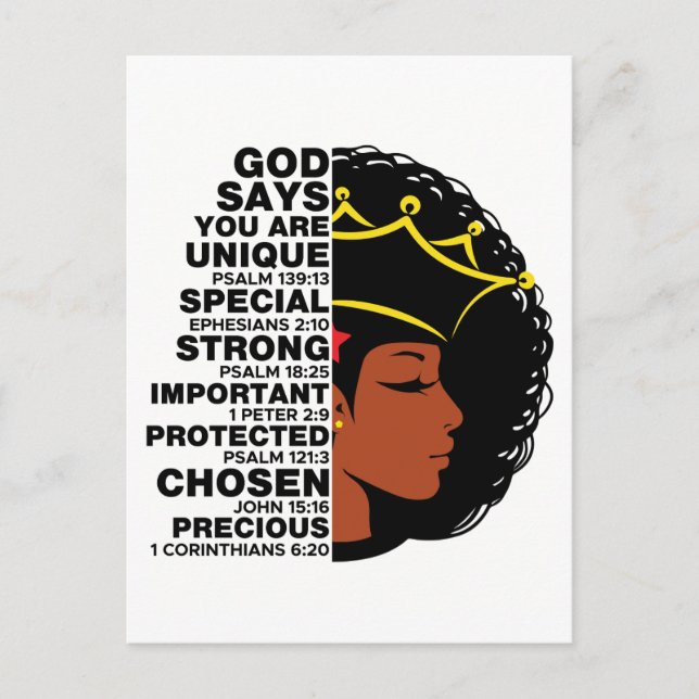 God Says I AM Black Christian Women Melanin Sista Postcard (Front)