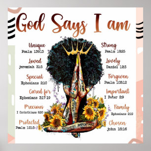 God Says I AM Black Christian Women Melanin Sista Poster