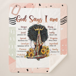 God Says I AM Black Christian Women Melanin Sista Sherpa Blanket