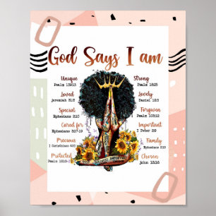 God Says I AM Black Christian Women Poster