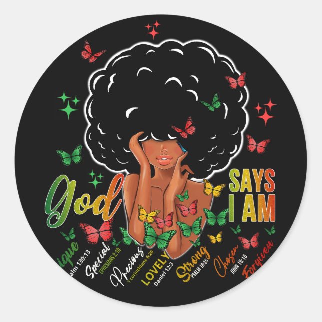 God Says I Am Black History Month Classic Round Sticker (Front)