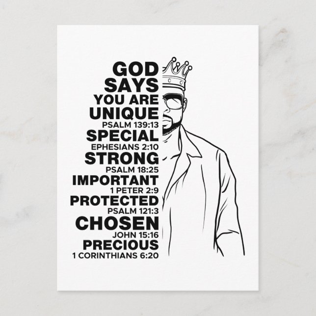 God Says I AM Black King Melanin Man Bruh Bro Love Postcard (Front)