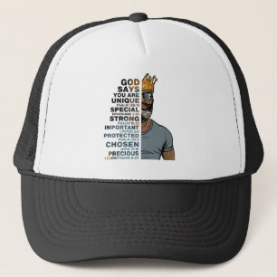 God Says I AM Black King Melanin Man Bruh Bro Love Trucker Hat