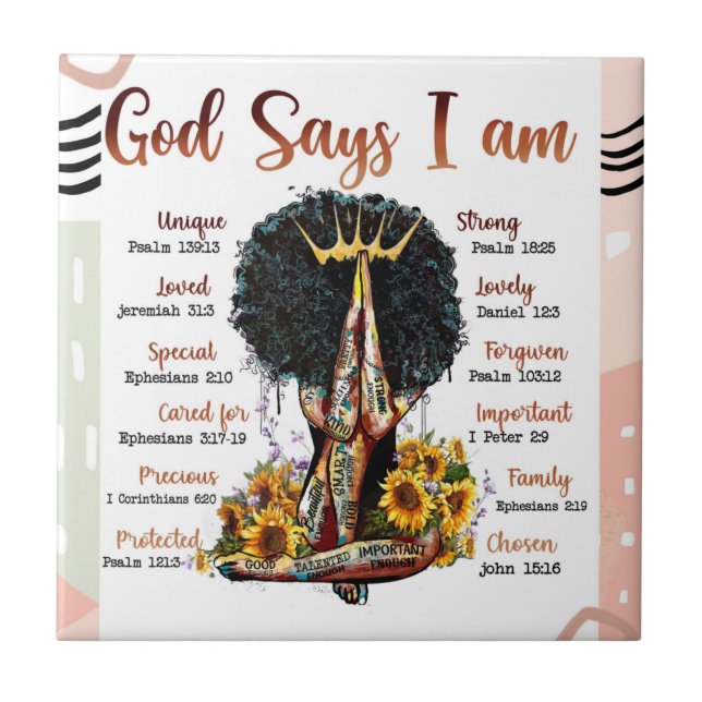 God Says I Am Black Queen Women Ceramic Tile (Front)