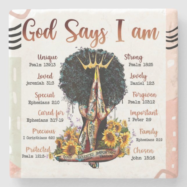 God Says I Am Black Queen Women Stone Coaster (Front)