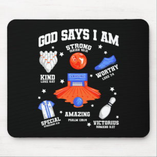 God Says I Am Bowling Lover Men Women Christian Mouse Pad