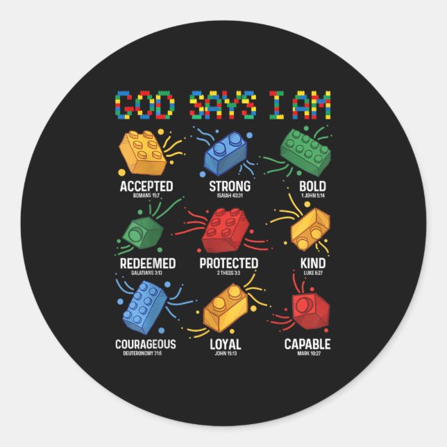 God Says I Am Building Brick Master Builder Block  Classic Round Sticker (Front)