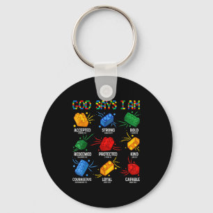 God Says I Am Building Brick Master Builder Block Key Ring