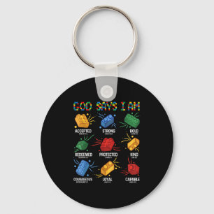God Says I Am Building Brick Master Builder Block  Key Ring