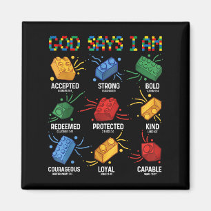 God Says I Am Building Brick Master Builder Block  Magnet