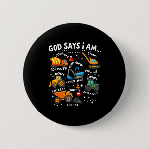 God Says I Am Christian Bible Verses Boys Construc 6 Cm Round Badge