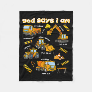 God Says I Am Christian Bible Verses Boys Construc Fleece Blanket