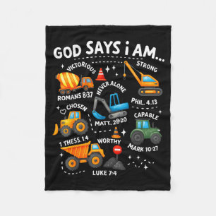 God Says I Am Christian Bible Verses Boys Construc Fleece Blanket