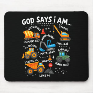 God Says I Am Christian Bible Verses Boys Construc Mouse Pad